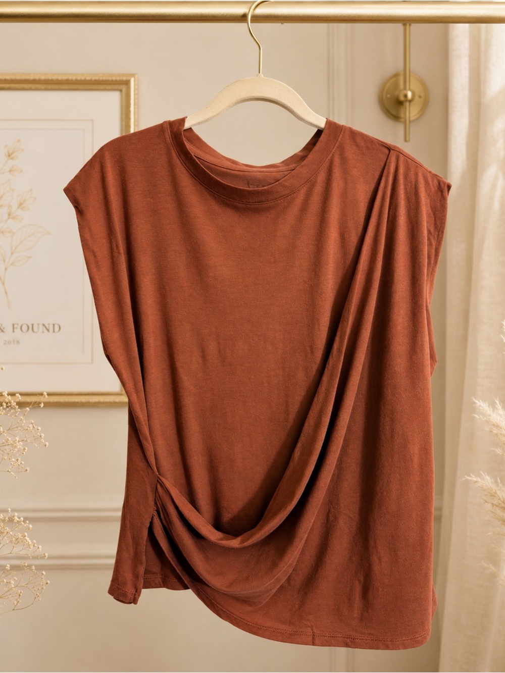 A New Day Brown Draped Front Sleeveless Top Large NWT Cotton Modal